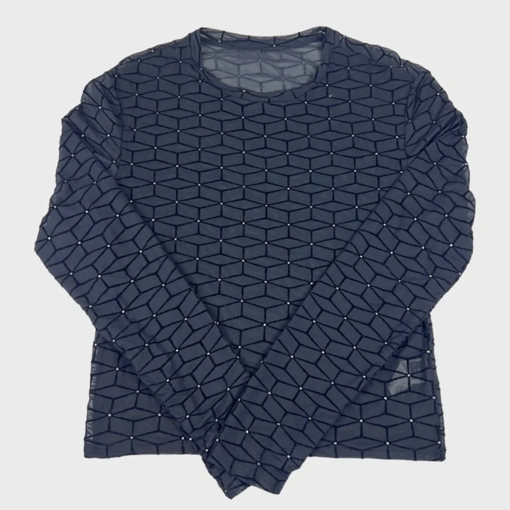 SHEIN Black Geo Mesh Long Sleeve T-Shirt - Picture 5 of 10